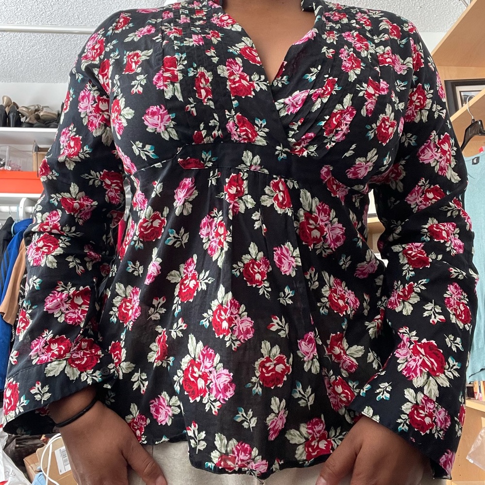 New Floral Ruched Ruffle baby doll top